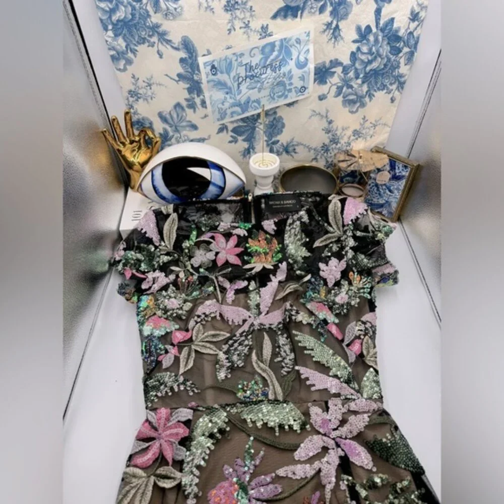 🆕 BRONX & BANCO 🧿 NWOT Zinnia Side-Split Sequin & Embroidered Gown, Sz S US 4 - Picture 2 of 16